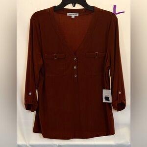 PerSeption Concept Rust Tunic with Button Placket